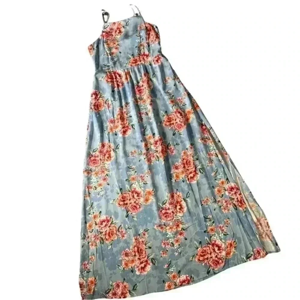 Band of Gypsies Floral Maxi Dress  Blue/Coral Medium NWT boho garden girl fairy - Picture 8 of 15